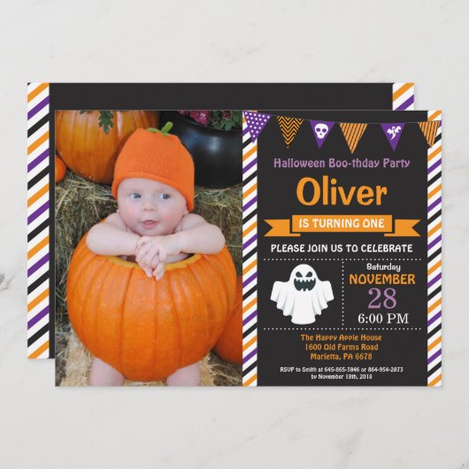 ハロウィーン誕生日パーティーの招待状 招待状 (正面/裏面)
