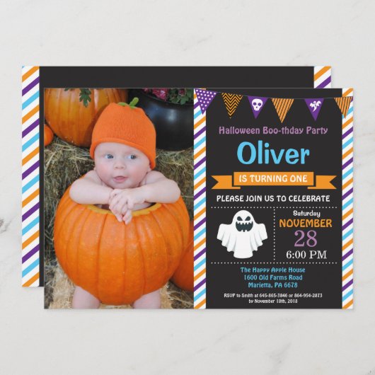 ハロウィーン誕生日パーティーの招待状 招待状 (正面/裏面)