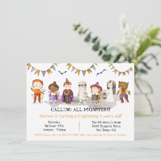 ハロウィーン誕生日パーティーの衣装キッズ 招待状 (スタンド正面)