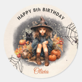 ハロウィーン誕生日パーティーウィッチラウンドステッカー ラウンドシール