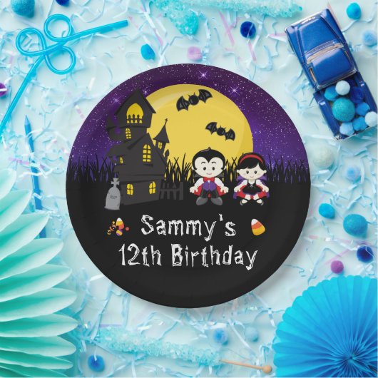 ハロウィーン誕生日パーティーバンピアーズパープル ペーパープレート (パーティー)