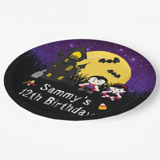 ハロウィーン誕生日パーティーバンピアーズパープル ペーパープレート (アングル)