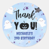 ハロウィーン誕生日パーティーボーイカワイブル不気味ブルー ラウンドシール (正面)