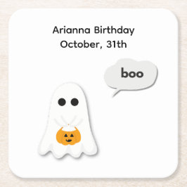 ハロウィーン誕生日パーティー | ミニマル幽霊デザイン スクエアペーパーコースター