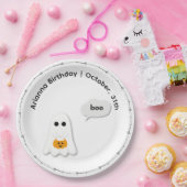ハロウィーン誕生日パーティー | ミニマル幽霊デザイン ペーパープレート (パーティー)