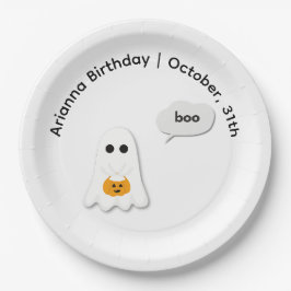 ハロウィーン誕生日パーティー | ミニマル幽霊デザイン ペーパープレート