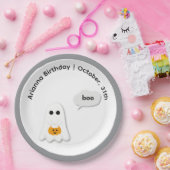 ハロウィーン誕生日パーティー | ミニマル幽霊デザイン ペーパープレート (パーティー)