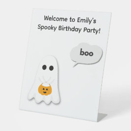 ハロウィーン誕生日パーティー | ミニマル幽霊デザイン 台座サイン