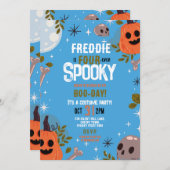 ハロウィーン誕生日フォーエバー4thボーイズパーティーブルー 招待状 (正面/裏面)