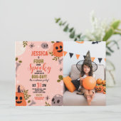 ハロウィーン誕生日フォーエバー4th女の子のパーティー写真 招待状 (スタンド正面)