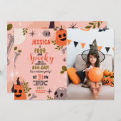 ハロウィーン誕生日フォーエバー4th女の子のパーティー写真 招待状 (正面/裏面)