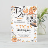 ハロウィーン誕生日ブラックオレンジウォーターカラー 招待状 (スタンド正面)