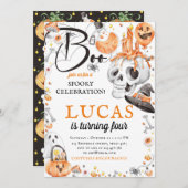 ハロウィーン誕生日ブラックオレンジウォーターカラー 招待状 (正面/裏面)