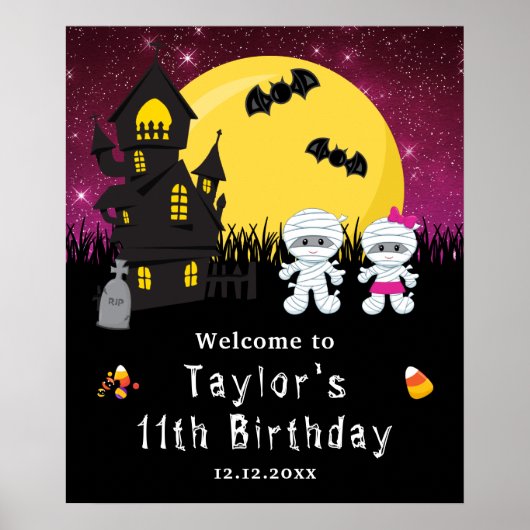 ハロウィーン誕生日ミムミピンクウェルカムサイン ポスター (正面)