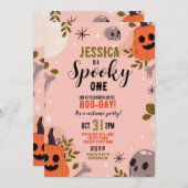 ハロウィーン誕生日ワンガールズガールズパンプキン1st 招待状 (正面/裏面)