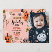 ハロウィーン誕生日ワンガールズパーティーカボチャ写真 招待状 (正面/裏面)