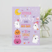 ハロウィーン誕生日ワンガールズパーティー幽霊紫 招待状 (スタンド正面)