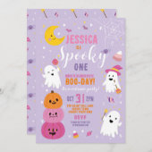 ハロウィーン誕生日ワンガールズパーティー幽霊紫 招待状 (正面/裏面)