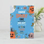ハロウィーン誕生日ワンボーイズブルーパーティーパンプキン1st 招待状 (スタンド正面)