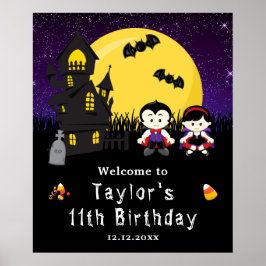ハロウィーン誕生日ヴァンパイアパープルウェルカムサイン ポスター