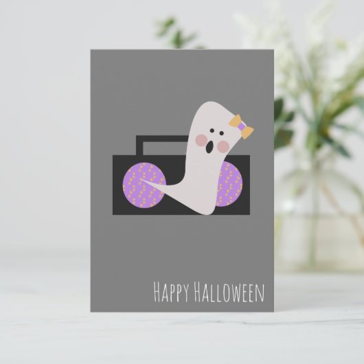 ハロウィーン誕生日幽霊ラジオ音楽愛好家 カード (スタンド正面)
