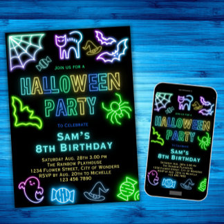 ハロウィーン誕生日招待状キッズネオンパーティー 招待状