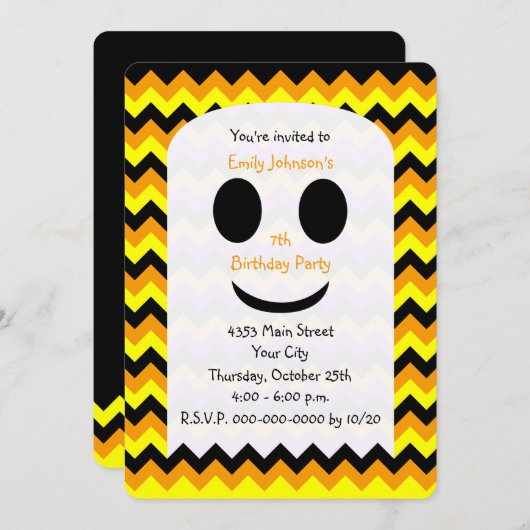 ハロウィーン誕生日招待状幽霊 招待状 (正面/裏面)