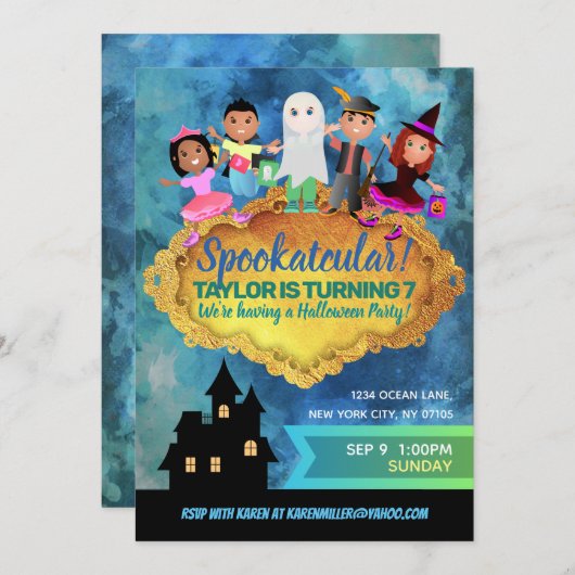 ハロウィーン誕生日招待状 招待状 (正面/裏面)