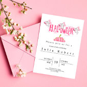 ハロウィーン誕生日水彩ピンク幽霊カボチャ 招待状