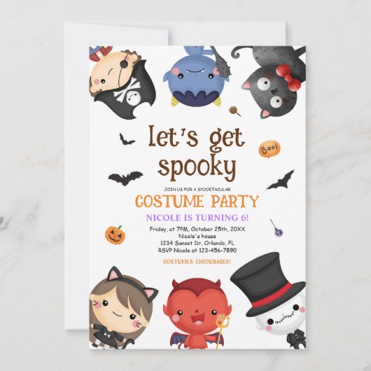 ハロウィーン誕生日衣装パーティーキッズおもしろいかわいい 招待状 (正面)