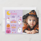 ハロウィーン誕生日2人の女の子パーティー幽霊写真 招待状 (正面)