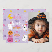 ハロウィーン誕生日2人の女の子パーティー幽霊写真 招待状 (正面/裏面)