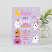 ハロウィーン誕生日2女の子パーティー幽霊紫 招待状 (スタンド正面)