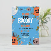 ハロウィーン誕生日2少年パーティー幽霊ブルー 招待状 (スタンド正面)