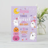 ハロウィーン誕生日3女の子パーティー幽霊紫 招待状 (スタンド正面)