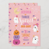 ハロウィーン誕生日3rd女の子パーティー幽霊カボチャ 招待状 (正面/裏面)