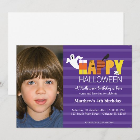 ハロウィーン誕生日 招待状 (正面/裏面)