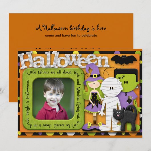 ハロウィーン誕生日 招待状 (正面/裏面)