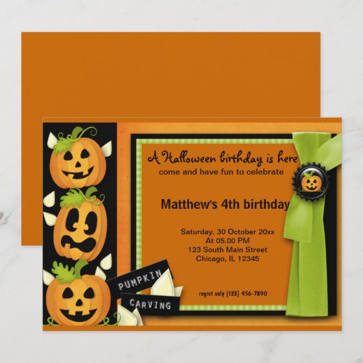 ハロウィーン誕生日 招待状 (正面/裏面)