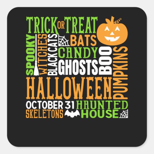 ハロウィーン語ジャンプンカラフルキュートスパイダーカボチャ スクエアシール (正面)