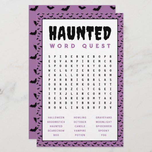 ハロウィーン語検索ゲーム | 幽霊のよく出る Wordゲーム 便箋 (正面/裏面)