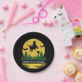 ハロウィーン警告ウィッチブロムスティックを飛んでいる横切る ペーパープレート (パーティー)