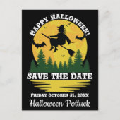 ハロウィーン警告ウィッチブロムスティックを飛んでいる横切る 案内ポストカード (正面)