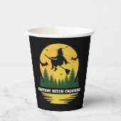 ハロウィーン警告ウィッチブロムスティックを飛んでいる横切る 紙コップ (正面)