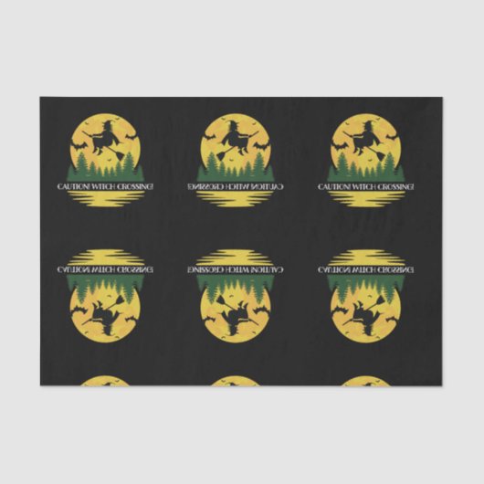 ハロウィーン警告ウィッチブロムスティックを飛んでいる横切る 薄葉紙 (正面)