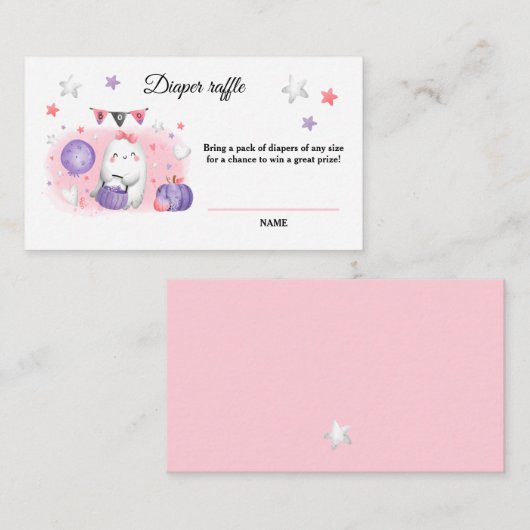 ハロウィーン赤ちゃんガールシャワーおむつラッフルカード エンクロージャーカード (正面/裏面)