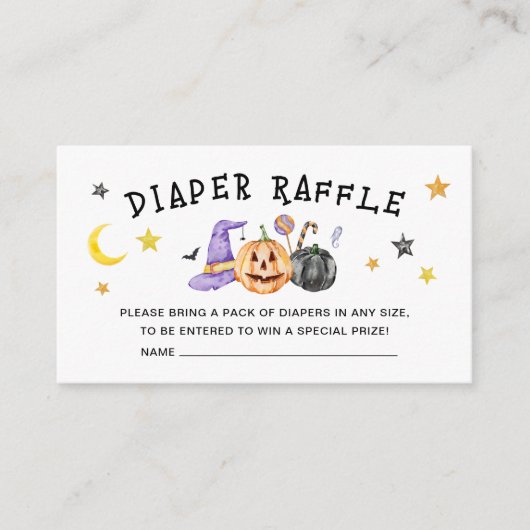 ハロウィーン赤ちゃんシャワーおむつラッフルインサートカード エンクロージャーカード (正面)