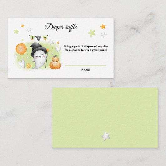 ハロウィーン赤ちゃんシャワーおむつラッフルカード エンクロージャーカード (正面/裏面)