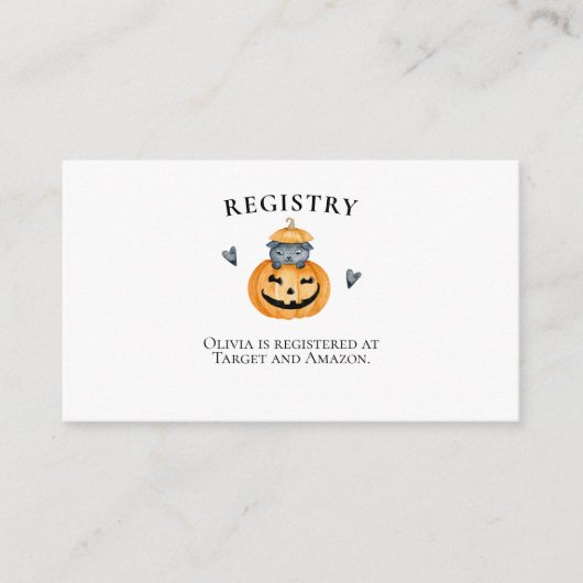 ハロウィーン赤ちゃんシャワーかぼちゃのレジストリ エンクロージャーカード (正面)