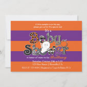 ハロウィーン赤ちゃんシャワーオレンジ紫の招待状。 招待状 (正面)